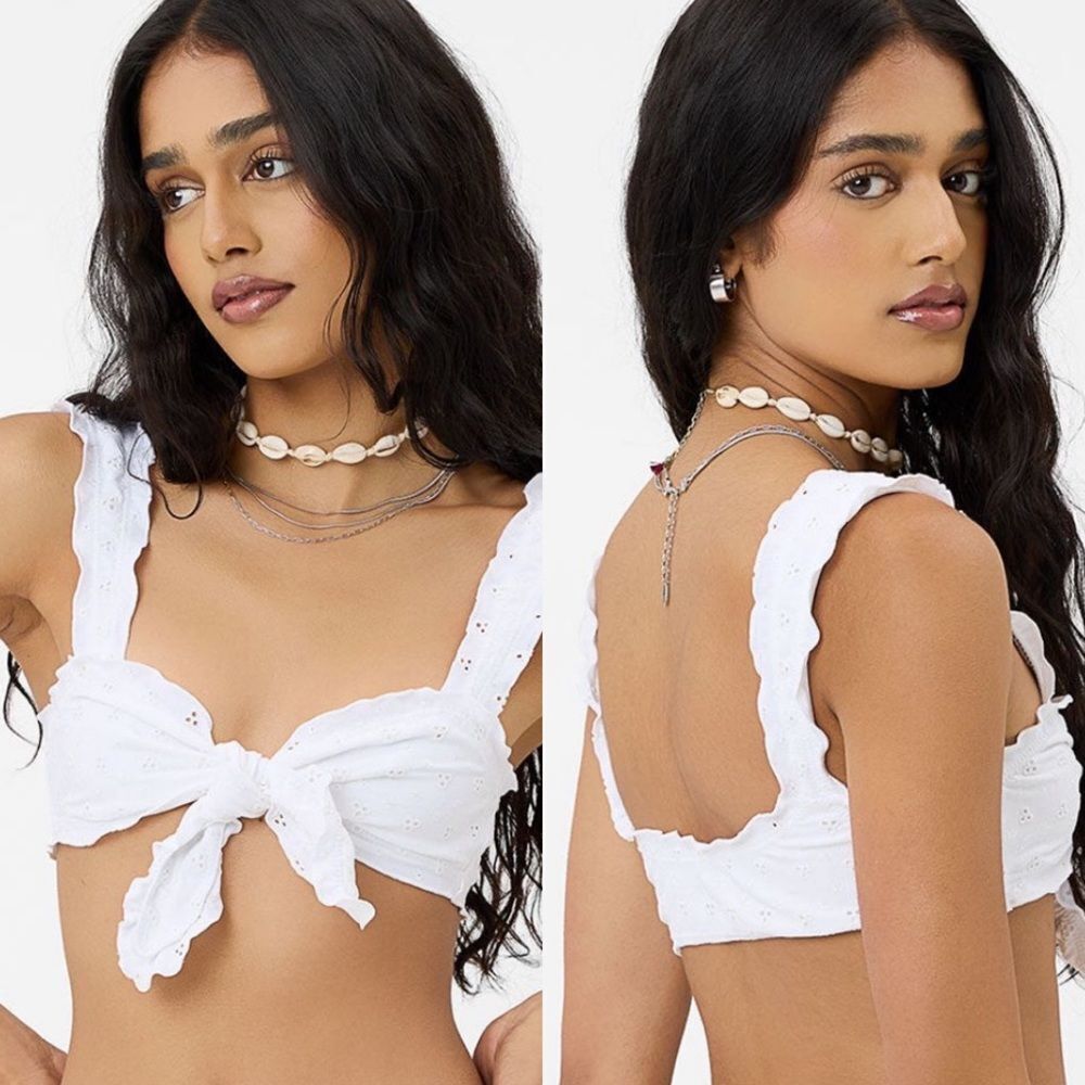 Frankies bikinis pippa eyelet ruffle bikini top women’s size large
